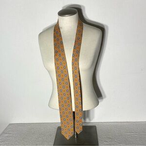 Vintage Adesso Handmade Orange Blue Geometric Foulard Print 100% Silk Neck Tie